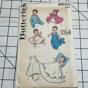 Vintage Butterick baby doll sewing pattern 8800 (ca 1950's) for 11"-12" dolls
